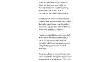 Junior High School Principal in Japan Fired After He Was Caught Pouring More Coffee Than He Paid For (View Post)